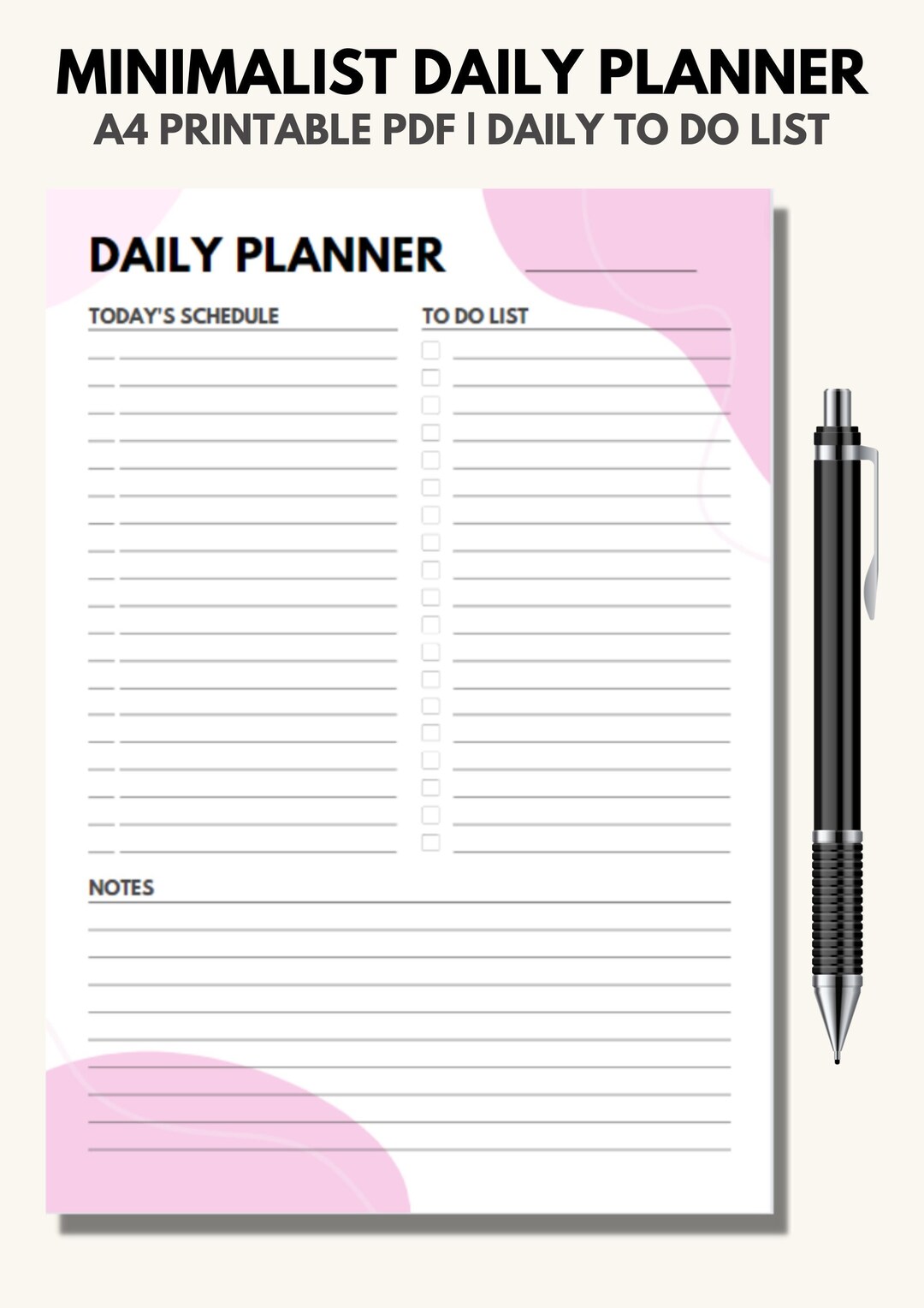 Minimalist Pink Daily Planner Printable, Daily to Do List for Work/home ...
