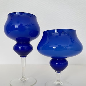 Vintage Murano Blue Cased Glass Vases 60s