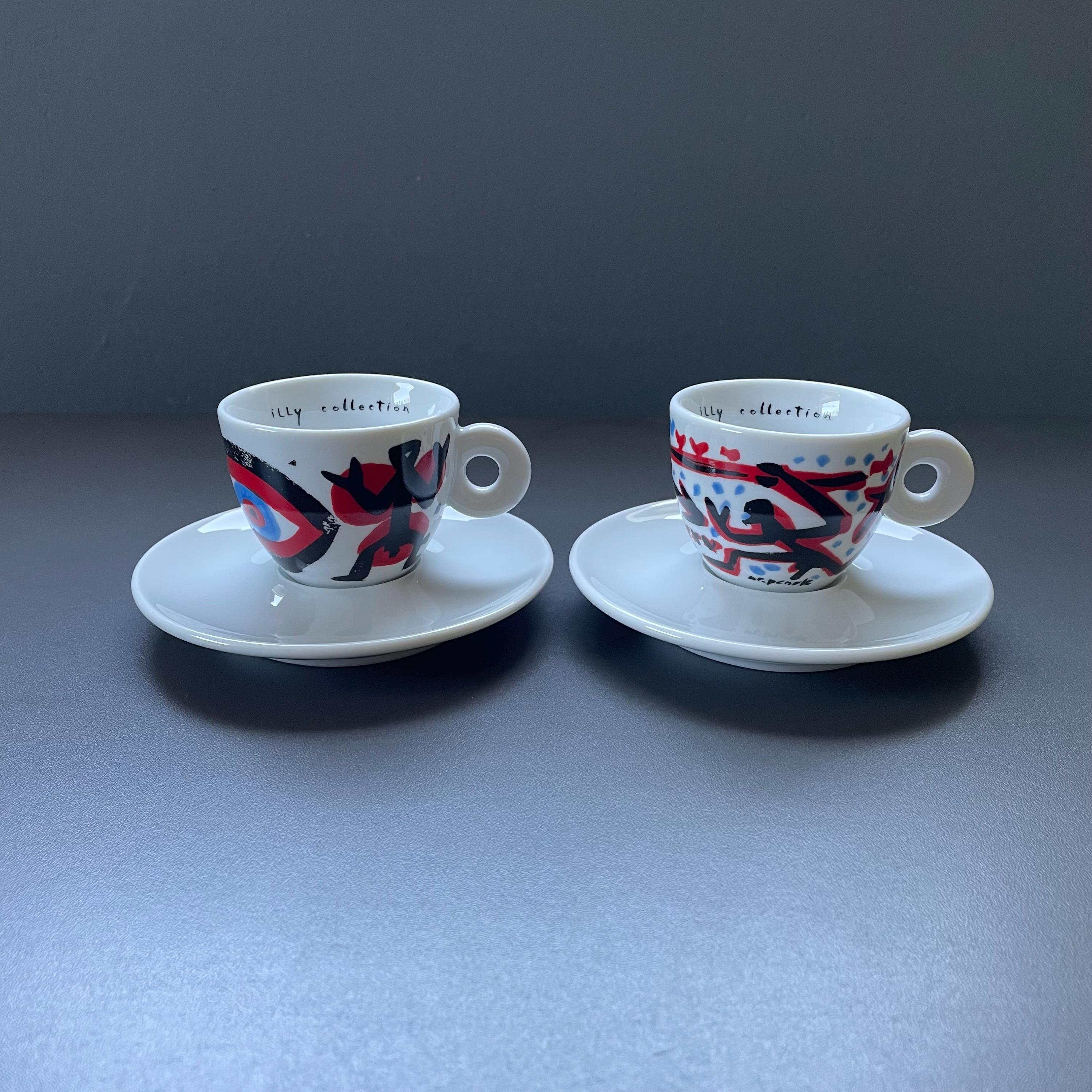6 Tasses à Expresso Illy Collection 1997 – A.R. Penck – Porcelaine – Vintage