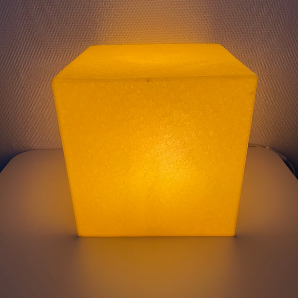 Cube lumineux en plastique jaune Heico Allemagne 1980