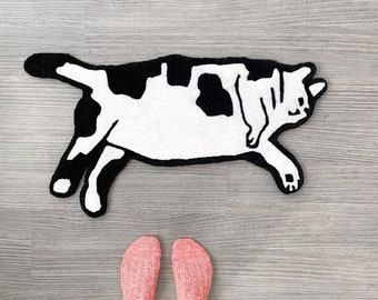 Fluffy Fat Black & White Cat Wrist Rest Rug | Handmade Custom Wrist Rest