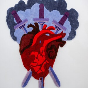 Tapis de cartes de tarot Three of Hearts par des artistes finlandais | murale tatouée | Tapis fait main