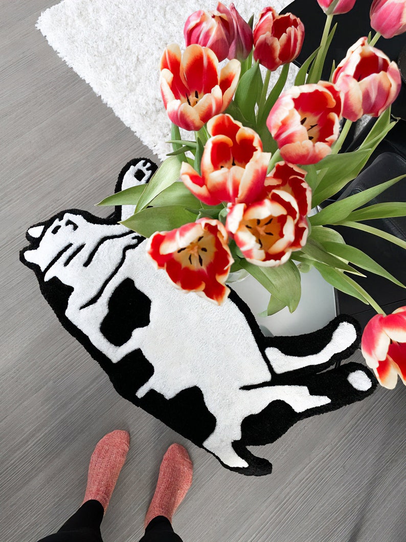 Fluffy Fat Black & White Cat Wrist Rest Rug | Handmade Custom Wrist ...
