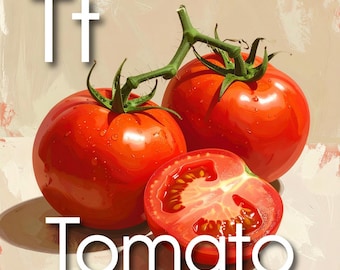 26 Alphabet-Karten Obst & Gemüse | Karteikarten | Illustration ABC-Karten, Homeschool, Back to School | Deutsch | Lustige Lernaktivität