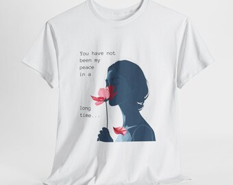 Silhouette Frau mit roter Blume Tee | Minimales Blumen Porträt T-Shirt