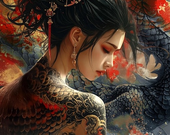 20 Chinesisch / Japanisch inspirierte Jpgs Dekor | Digitaler Download | Rot, Gold & Schwarz Traditionelle Ästhetik | Kunstdrucke | Spielzimmer | Abstrakt