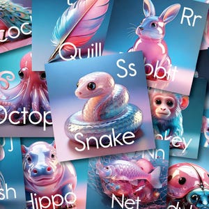 Cartões de alfabeto Vidro brilhante | Cartões de alfabeto educativos | Cartões de ilustração ABC, sala de jogos, educação domiciliar, volta às aulas | Lindo