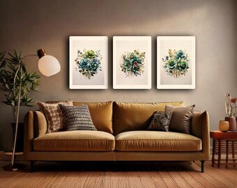 Aquarell Blumen Digitale Kunstdrucke | Minimalistische Wandkunst | Botanische Wandkunst | Digitaler Download DRUCKBARE Wand Kunst Set