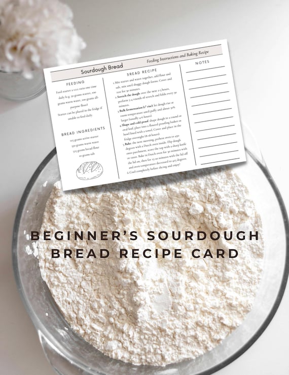 Printable Beginner's Sourdough Recipe Card | Sourdough Starter Feeding Guide | Easy Homemade Bread Instructions | Printable Baking Guide