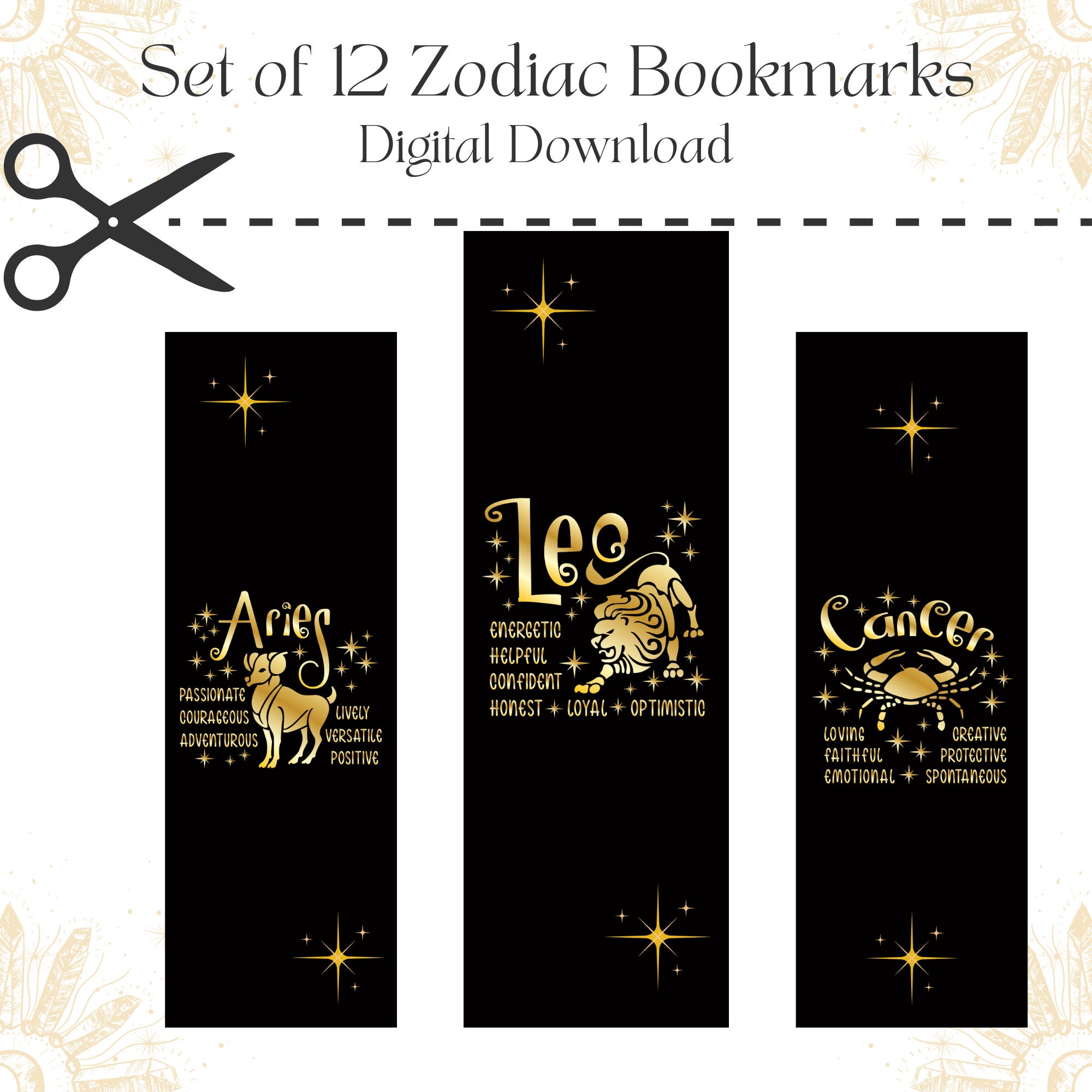 PRINTABLE Bookmarks, Zodiac, Astrology Bookmarks, PDF, Books, Digital Creations, Bookmark Set