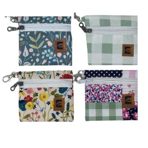 Mini handmade wallet and keychain wristlet, cottage corefabric zippered bag with clasp