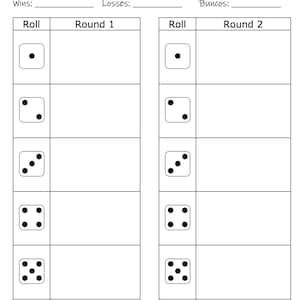 Bunco-scoreblad