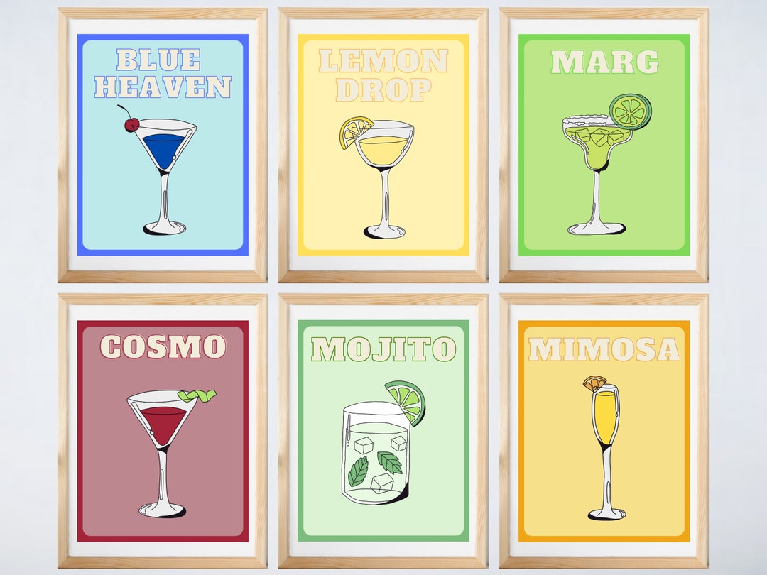 Cocktail Wall Decor Prints of 6 Colorful Printables for Bar - Etsy