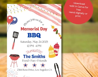 Memorial Day Party Invitation, Memorial Day Picnic Invite, Summer Pool Party Invite, Memorial Day BBQ Invite, Summer Kickoff, DIY, Printable