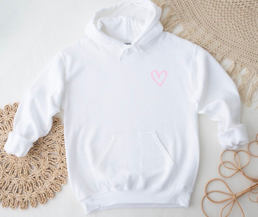 Heart Hoodie, Baby Pink Heart Hoodie, Pocket Heart Hoodie, Heart
