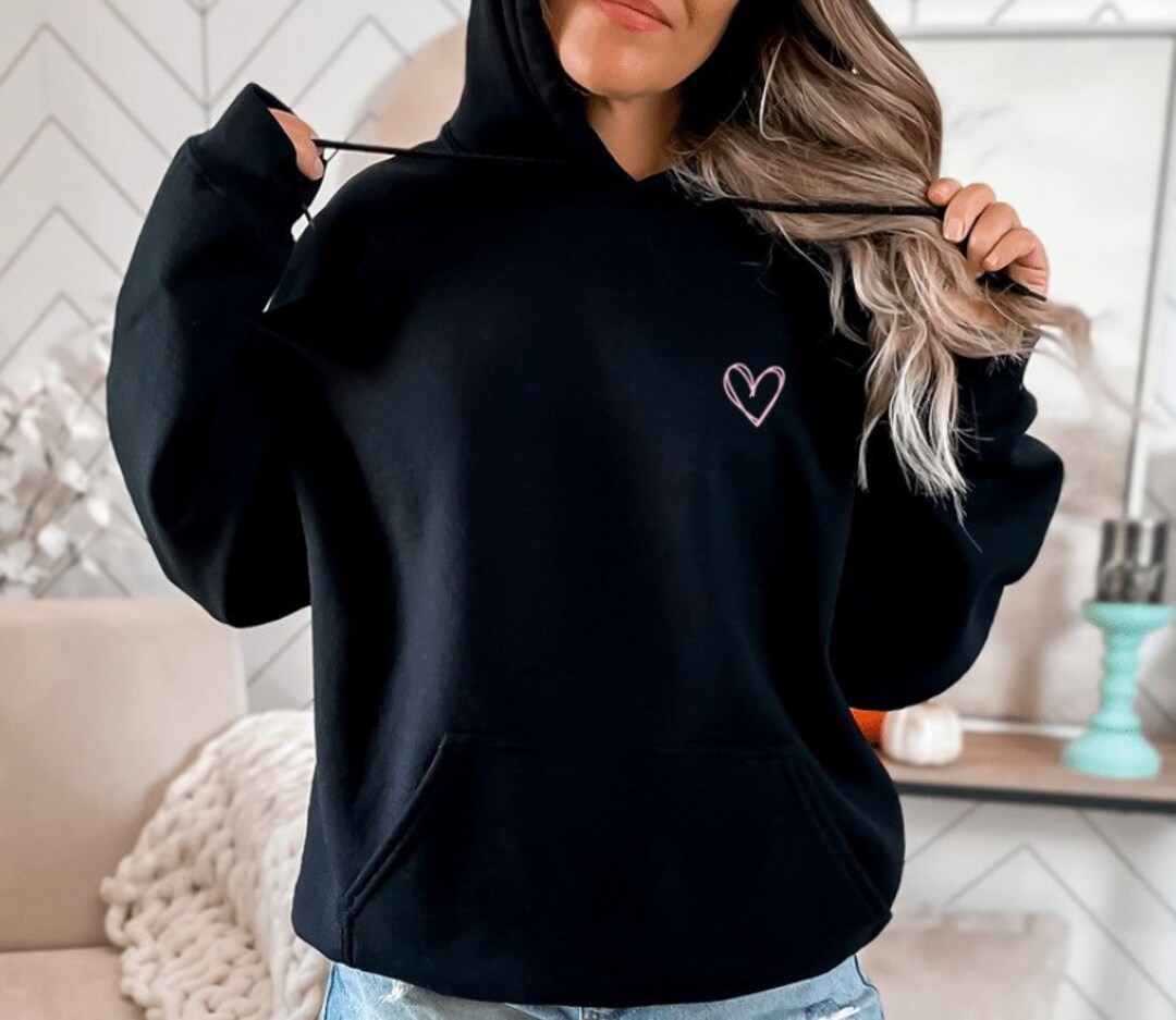 Heart Hoodie, Baby Pink Heart Hoodie, Pocket Heart Hoodie, Heart