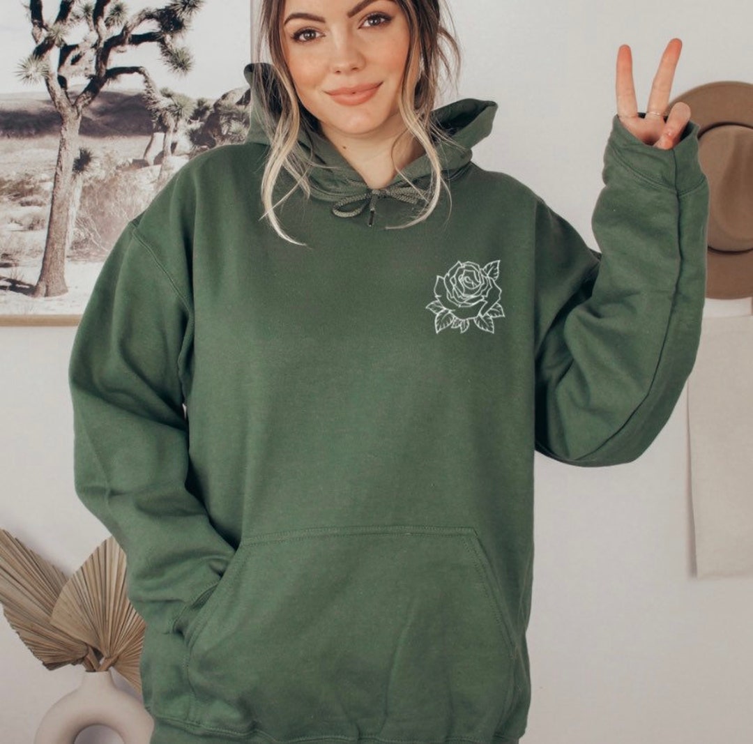 White Rose Outline Pocket Logo Unisex Hoodie Sweatshirt Simple and Cute Rose Hoodie Floral Rose Hoodies Small Rose Logo Hoodie Etsy