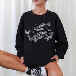 Crewneck Floral Mandala Humpback Whales Sweatshirt, Humpback Whales Sweatshirt, Floral Sweatshirt, Whale Lover Gift, Cute Floral Whales