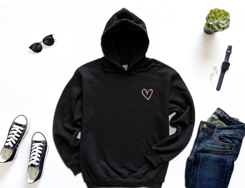 Heart Hoodie, Baby Pink Heart Hoodie, Pocket Heart Hoodie, Heart