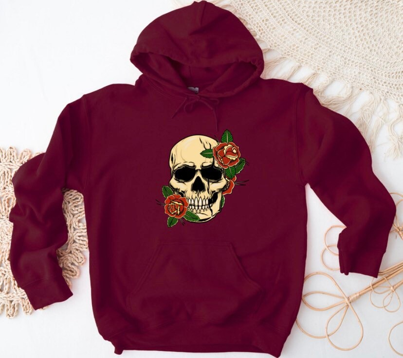 Blue And Red Floral Sugar Skull Men's Hoodie