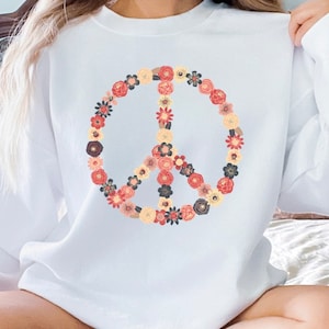 Floral Peace Sign Sweatshirt, Spring Flowers Peace Sign Sweatshirt, Peace and Love Sweatshirt, Vintage Retro Peace Sign Sweatshirt