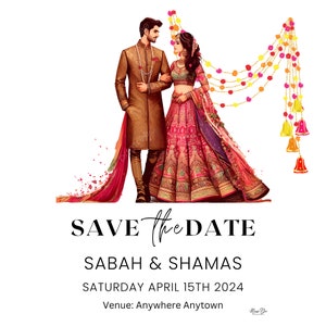 Personalised Desi 'Save The Date' Announcements Indian Sikh Hindu Pakistani Digital Template E Invite Can be sent via Whatsapp