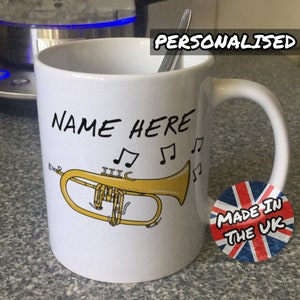 Flugelhorn Personalised Mug, Horn Player Mug, Horn Teacher Gift, Music Exam Gift, Brass Player, Brass Musician Mug, Flugelhorn Birthday Gift