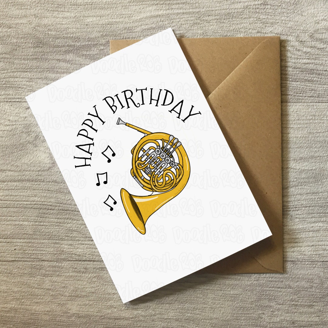 French Horn Birthday Card, French Horn Greeting Card, Hornist Card