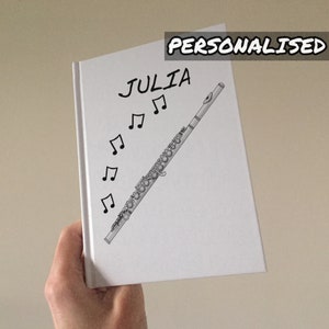 Personalised Flute Hardcover Journal, Custom Gift For Flautist, Flute Teacher Gift, Woodwind Player Notebook, Flute Student Practice Journal