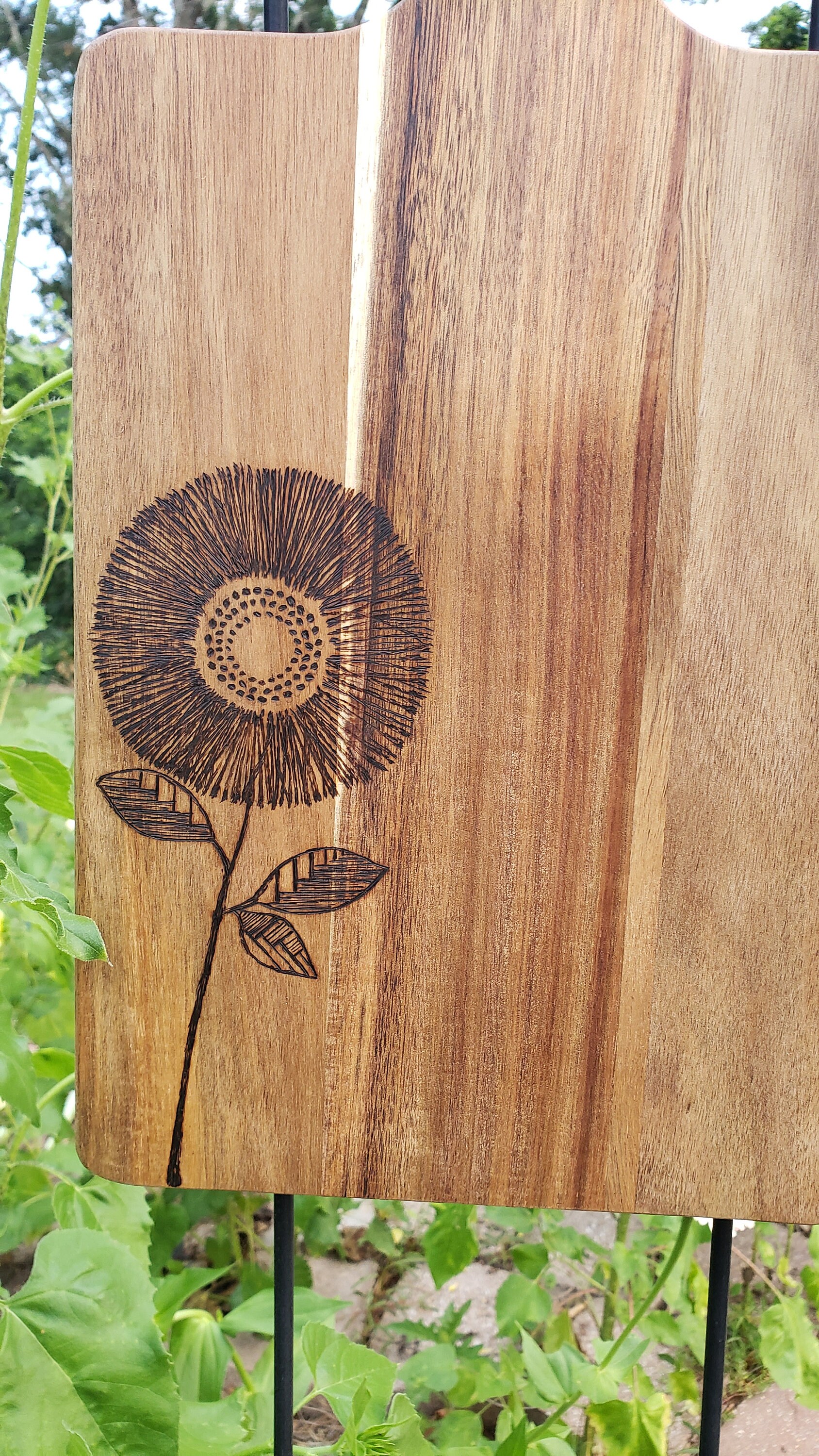 Acacia Cutting Boards Pyrography Woodburning Art Flower, Hawk, Fish