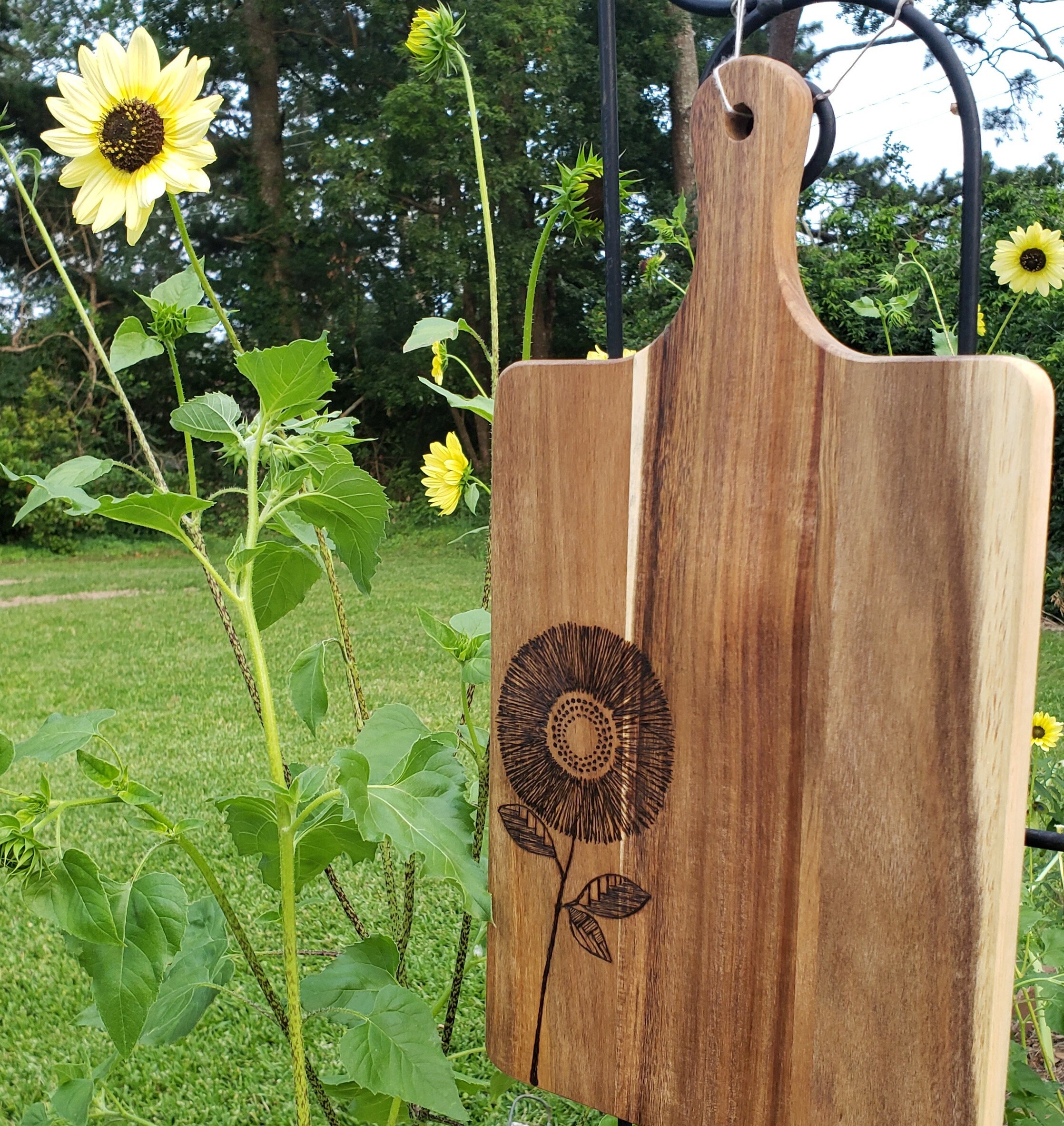 Acacia Cutting Boards Pyrography Woodburning Art Flower, Hawk, Fish