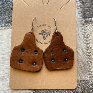 Turquoise CowTags Leather Earrings