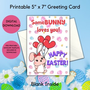 SomeBUNNY loves you! Happy Easter! Printable 5&quot;x7&quot; Card, Blank Inside, Free Printable Envelope Template, Digital Download
