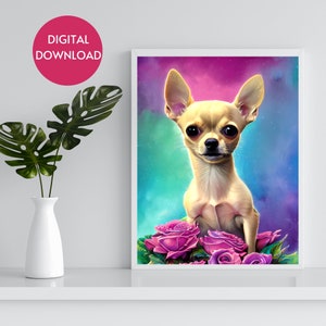 Chihuahua Portrait Printable Wall Art, Digital Download