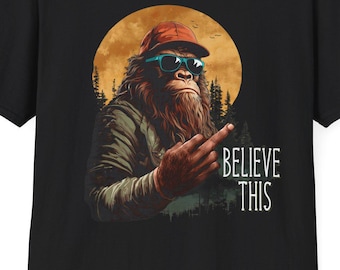 Sarcastic Bigfoot T-Shirt: Middle Finger Sasquatch Graphic