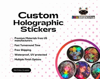 Custom Holographic Stickers - Laminated, Waterproof & UV Resistant Vinyl Labels - Personalized Shapes, No Residue Adhesive