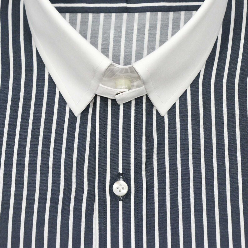 Skyfall's Tab Collar James Bond Style Navy White Blue Stripes Vintage ...