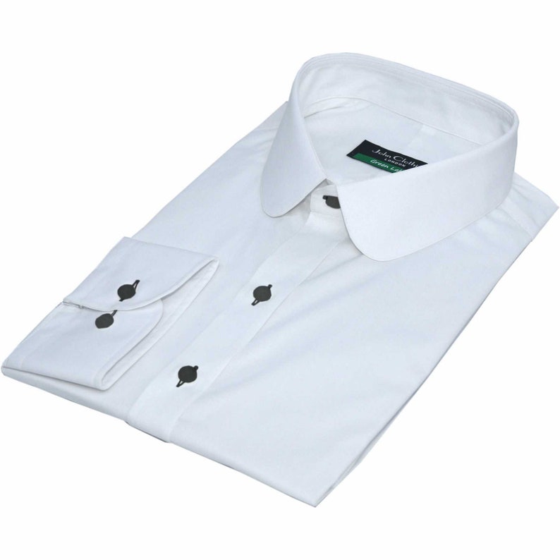 Men's Plain White Wedding Dress Shirt With Black Buttons/ Round Tip