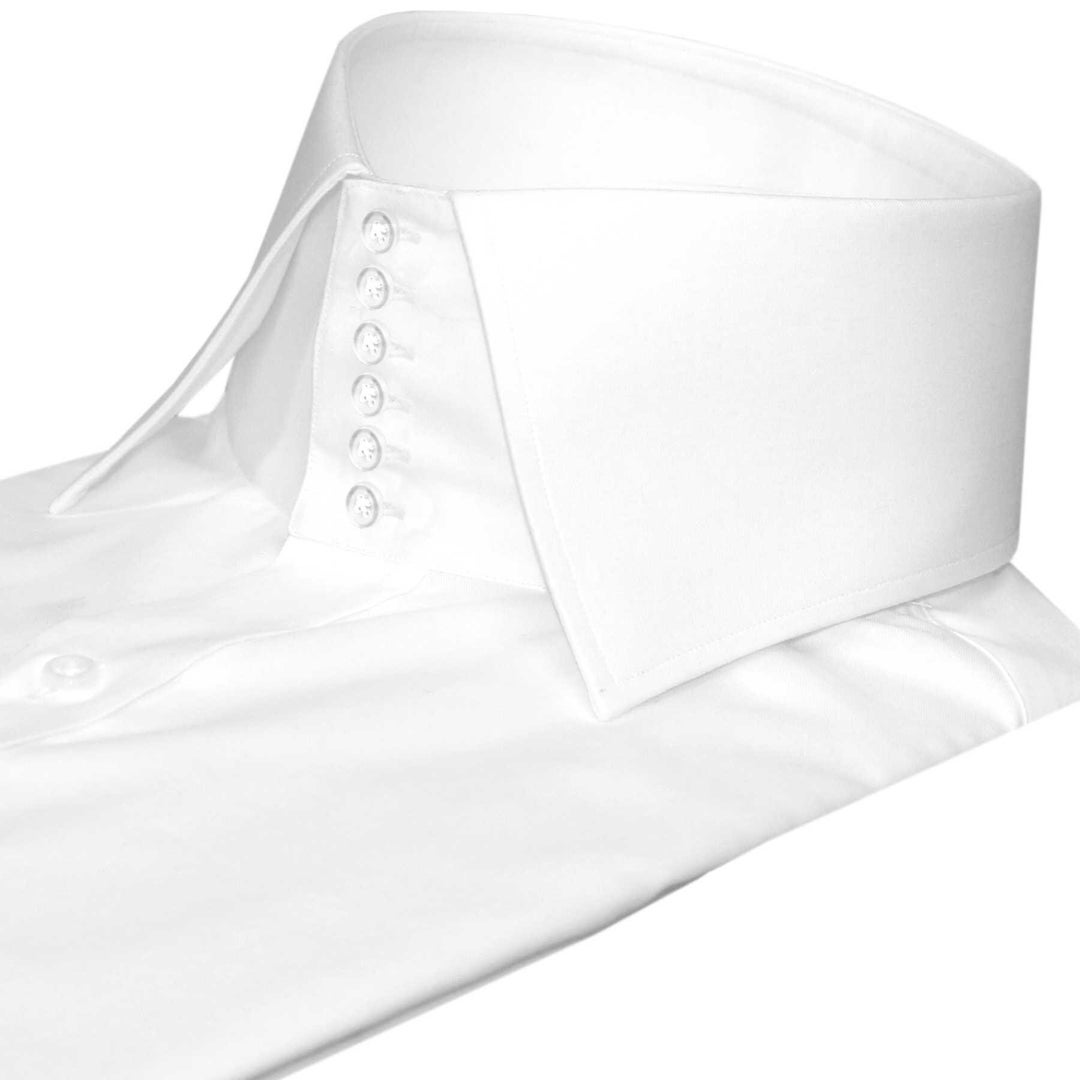 Solid White High Spread Collar Eveaning Dress Shirt Mens 3 Tall Neck 6 Buttons Collar/ Iconic