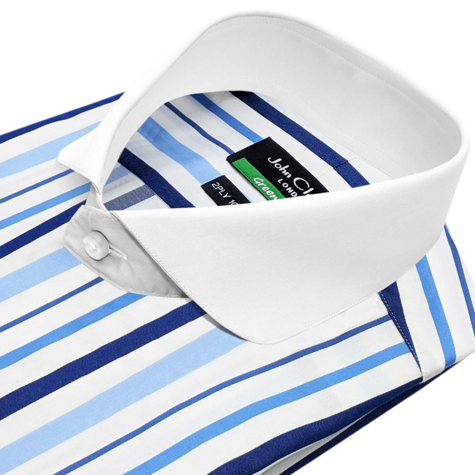 Cutaway Penny Club Collar Shirt 100 Cotton Shirt Peaky Blinder Style Blue Stripes Dress Shirt