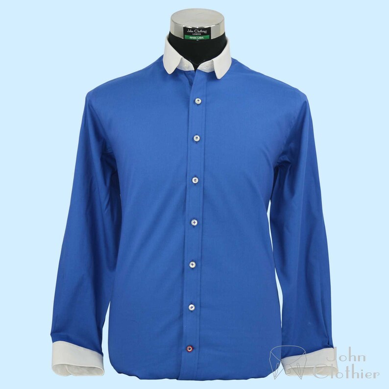 Peaky Blinders Style Shirt/ Royal Blue Club Collar Round Etsy