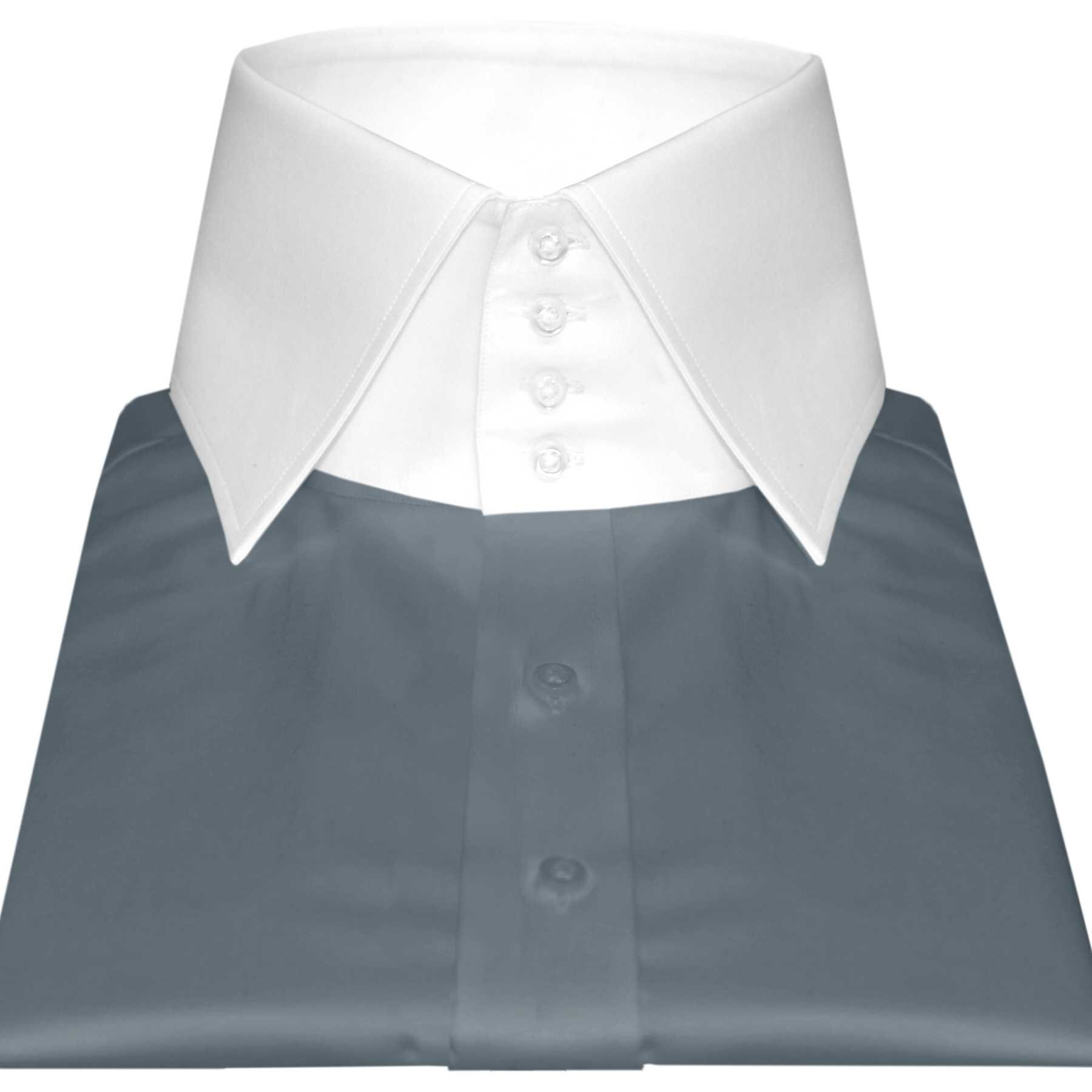 Dark Grey Iconic Windsor High Spread Collar Plain Dress Shirt Mens/ 3 ...