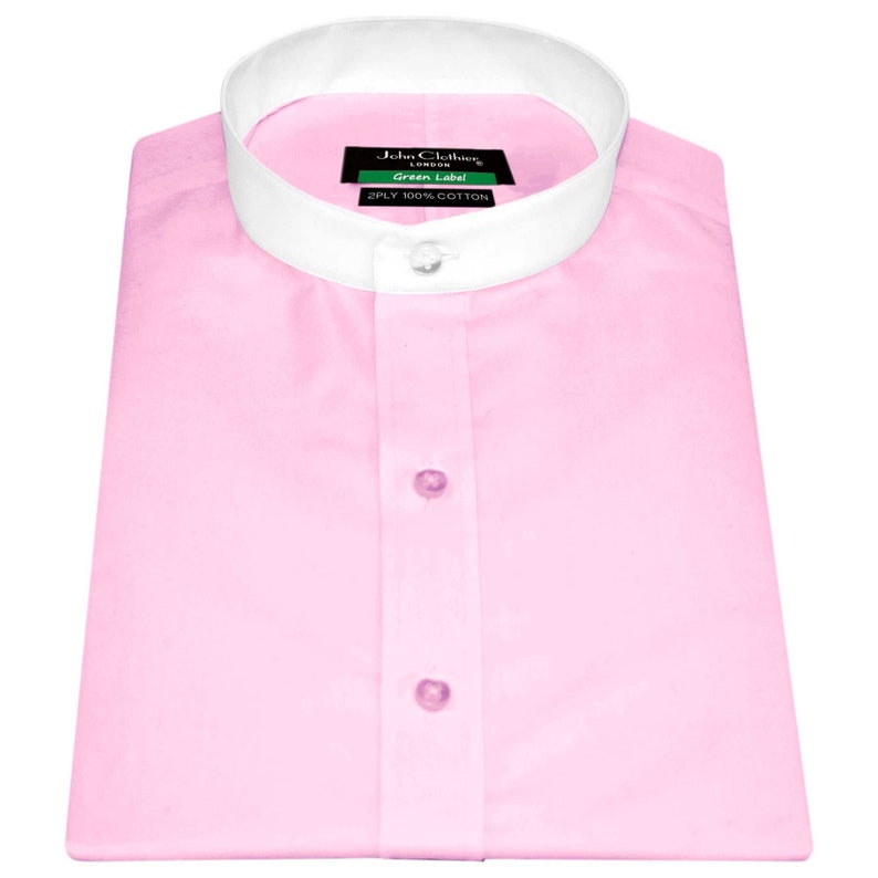 Mens Light Pink Banded Collar Shirt/ Mandarin Style Collar/ Grandfather