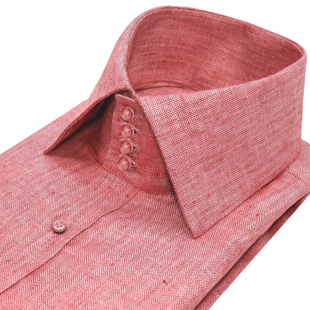 English Spread Collar Dark Red Herringbone Twill Pattern Etsy