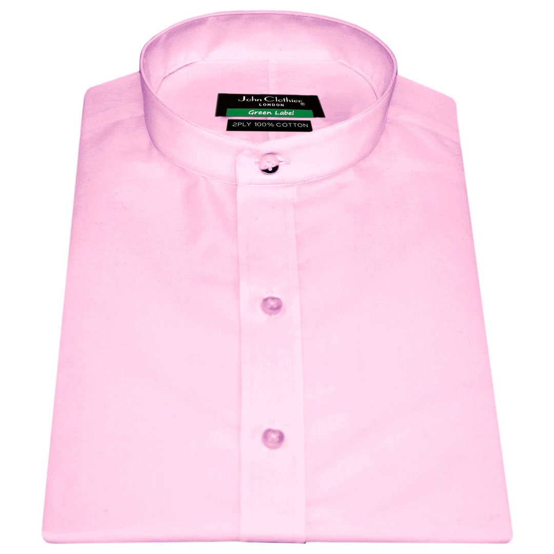 Mens Light Pink Banded Collar Shirt/ Mandarin Style Collar/ Grandfather