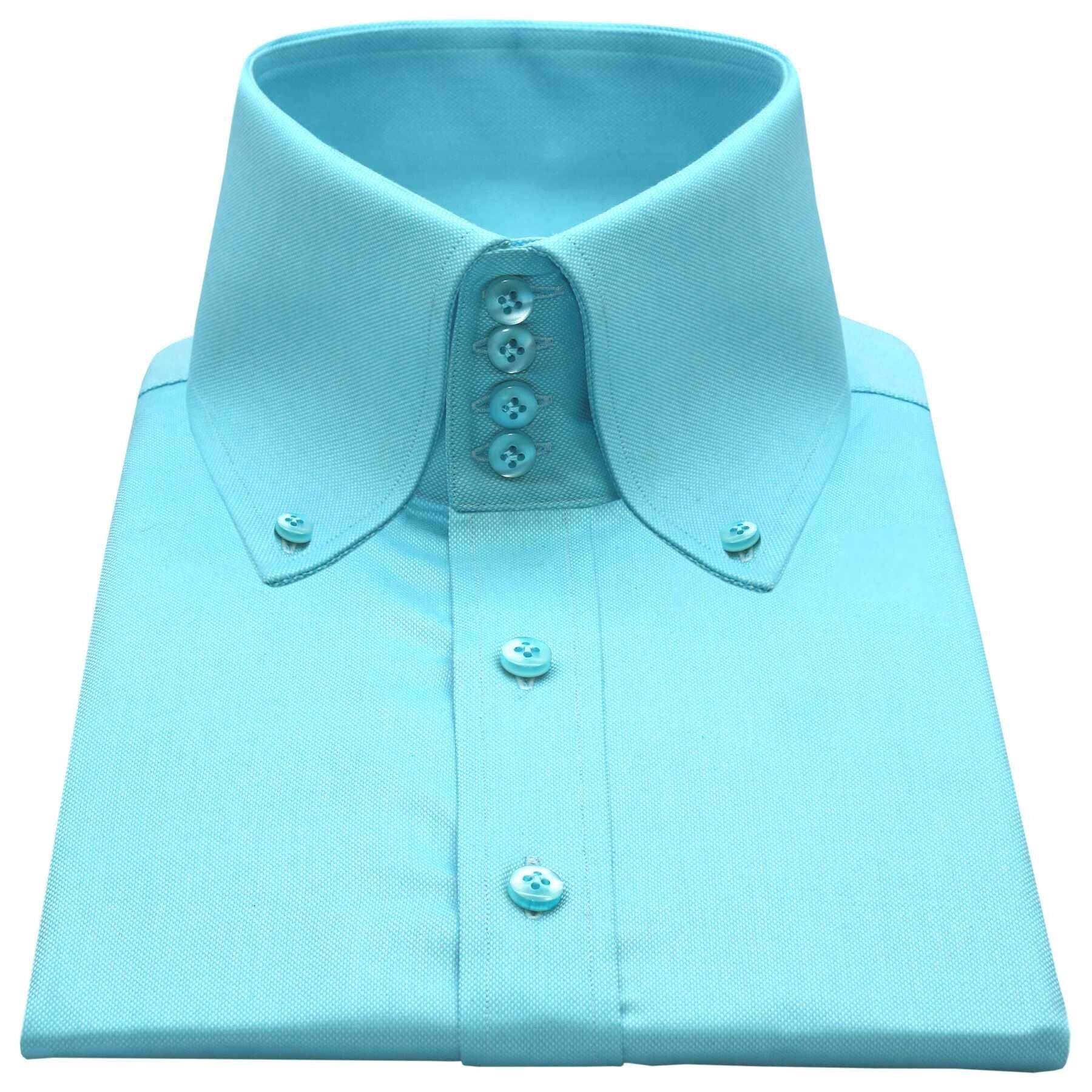 Sea Blue Aqua Stylish High Button Down Collar Polo Shirt Men/ - Etsy