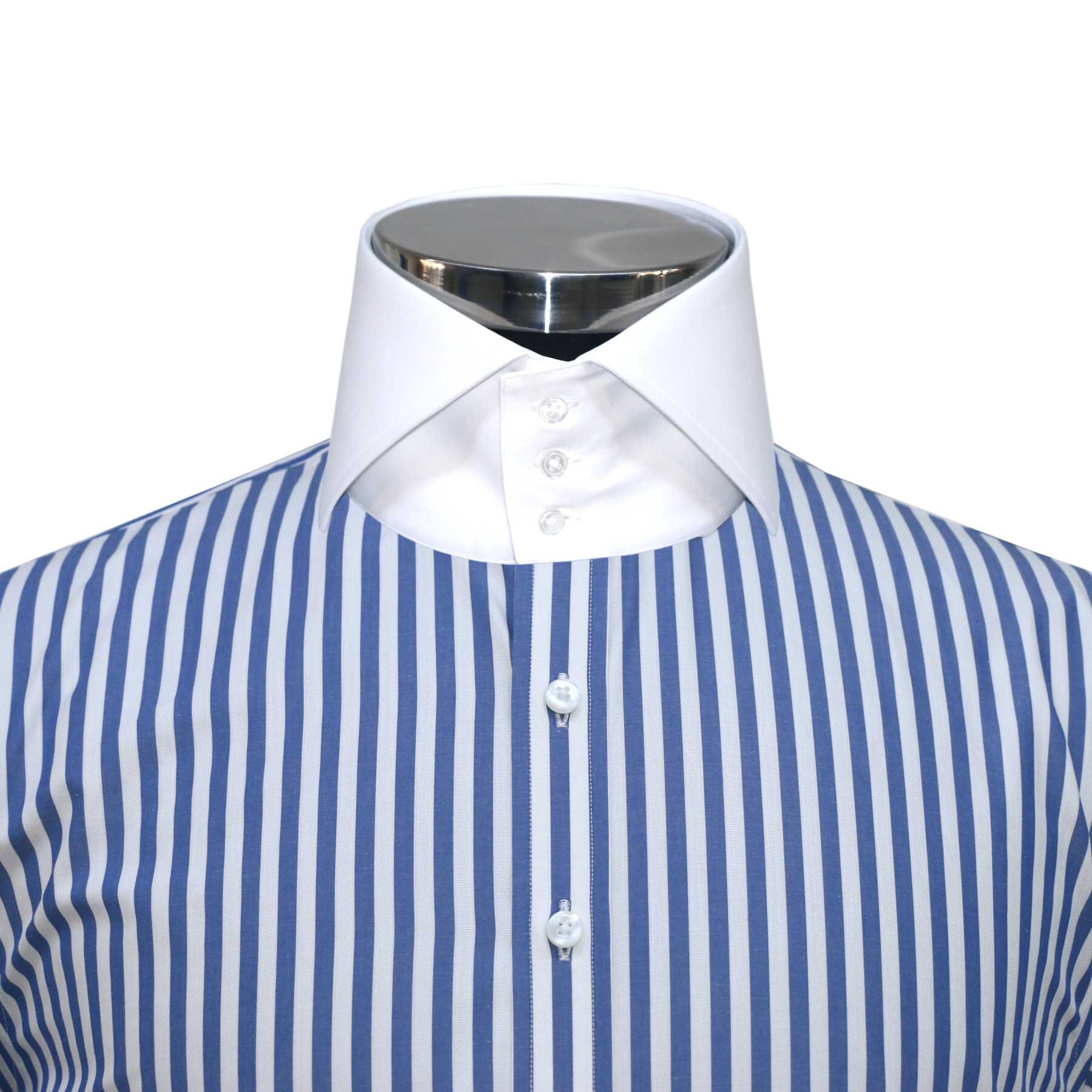 High Cut Away Collar Navy Blue & White Stripes Dress Shirt Etsy UK
