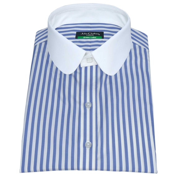 Mens Club Collar Blue Shirt 1920s Peaky Blinders With Bar Poplin Pin Smart