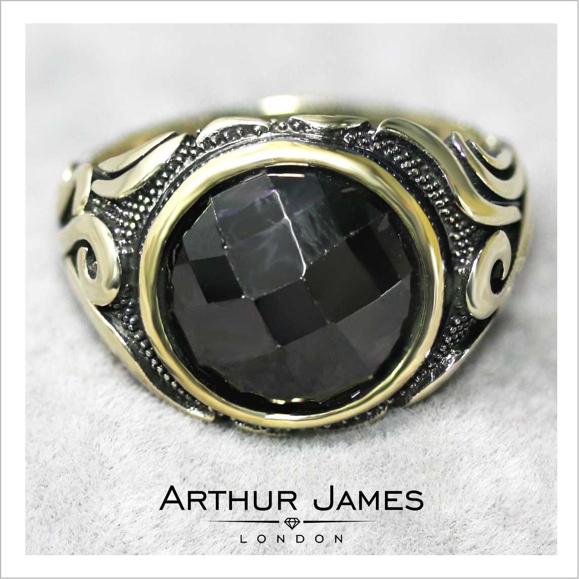 Saudi Arabian Mens Ring, Victorian Ring, Black Stone & Swirl Pattern ...