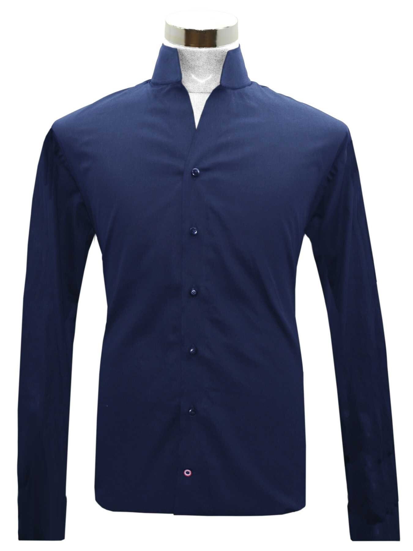 Navy Blue High Chinese Mandarin Collar Long Tall Neck Shirt Men's